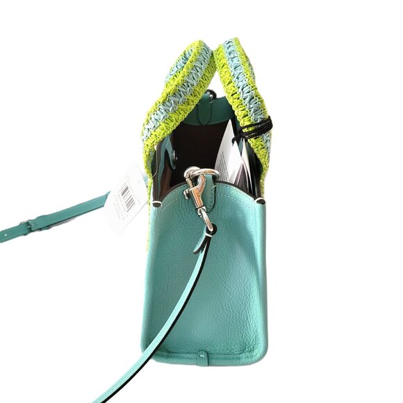 Coach CBG91 Straw Webbing Smith Tote 24 Crossbody Handbag Light Turquoise Multi - Picture 5 of 6